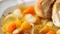 Chunky vegetable soup and homemade rolls Chunky vegetable soup and homemade rolls