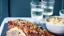Slow-roast pork belly with apple, celeriac and fennel slaw Slow-roast pork belly with apple, celeriac and fennel slaw