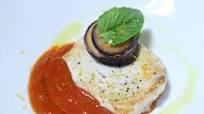 Swordfish with Crispy Eggplant Chips, Tomato and Eggplant Sauce Swordfish with Crispy Eggplant Chips, Tomato and Eggplant Sauce