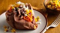 Jamaican Loaded Baked Sweet Potatoes with Pulled Pork and Mango Rum Salsa Jamaican Loaded Baked Sweet Potatoes with Pulled Pork and Mango Rum Salsa