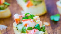Avocado, Tomato, and Mozzarella Crostini Avocado, Tomato, and Mozzarella Crostini