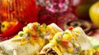 Baked Chimichangas with Spicy Pork Filling and Tropical Salsa Baked Chimichangas with Spicy Pork Filling and Tropical Salsa