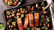 Asian Salmon with Potatoes and Broccoli Sheet-Pan Dinner Asian Salmon with Potatoes and Broccoli Sheet-Pan Dinner