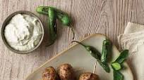 Grilled Meatball Kebabs with Serrano Tzatziki Grilled Meatball Kebabs with Serrano Tzatziki