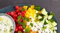 Chopped Greek salad with creamy yogurt dressing Chopped Greek salad with creamy yogurt dressing