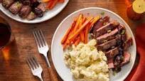 Seared Steaks & Mashed Potatoes with Roasted Carrots & Homemade Steak Sauce Seared Steaks & Mashed Potatoes with Roasted Carrots & Homemade Steak Sauce