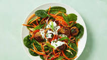 Reduced-Carb Pork Kofta Meatballs with Yoghurt and Carrot Mint Salad Reduced-Carb Pork Kofta Meatballs with Yoghurt and Carrot Mint Salad