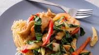 Stir-Fried Chicken with Bok Choy and Crispy Noodle Cake Stir-Fried Chicken with Bok Choy and Crispy Noodle Cake