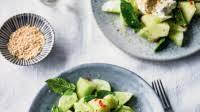 Melon and cucumber salad with mint, feta cream & honey-chilli dressing Melon and cucumber salad with mint, feta cream & honey-chilli dressing