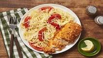 Parmesan-Crusted Chicken with Creamy Lemon Tomato Spaghetti Parmesan-Crusted Chicken with Creamy Lemon Tomato Spaghetti