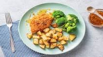 Hot Honey Chicken with Barbecue-Roasted Potatoes and Buttery Broccoli Hot Honey Chicken with Barbecue-Roasted Potatoes and Buttery Broccoli