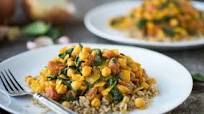 Chana saag (curried chickpeas and spinach) over cauliflower rice Chana saag (curried chickpeas and spinach) over cauliflower rice