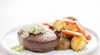 Steak with Garlic Chive Butter and roasted French-style potato salad Steak with Garlic Chive Butter and roasted French-style potato salad