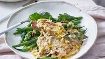 Smothered pork chops with flash-fried beans and olives Smothered pork chops with flash-fried beans and olives