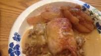 Stuffed Pork Chops with creamy gravy. Stuffed Pork Chops with creamy gravy.