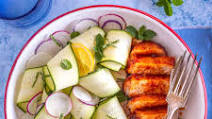 Harissa Pork Chops With Zucchini, Radish, and Mint Salad Harissa Pork Chops With Zucchini, Radish, and Mint Salad