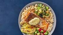 Steelhead Trout Rice Bowls with Avocado, Bok Choy & Yuzu Kosho Mayo Steelhead Trout Rice Bowls with Avocado, Bok Choy & Yuzu Kosho Mayo