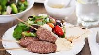 Lamb Kofta with Hummus, Pitas & Ready Made Greek Salad with Red Wine Dressing Lamb Kofta with Hummus, Pitas & Ready Made Greek Salad with Red Wine Dressing