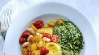 Spaghetti Squash with Roasted Tomatoes, Beans & Almond Pesto Spaghetti Squash with Roasted Tomatoes, Beans & Almond Pesto