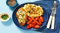 Cheesy Smothered Mushroom Chicken with Mashed Potatoes & Roasted Carrots Cheesy Smothered Mushroom Chicken with Mashed Potatoes & Roasted Carrots