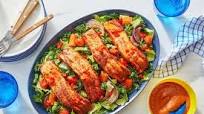 Smooth Salmon & Homemade BBQ Sauce with Roasted Vegetable, Romaine & Kale Salad Smooth Salmon & Homemade BBQ Sauce with Roasted Vegetable, Romaine & Kale Salad
