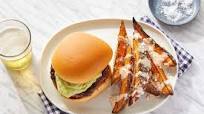 Guacamole Burgers with Elote-Style Sweet Potatoes Guacamole Burgers with Elote-Style Sweet Potatoes