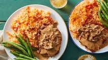 Smothered Pork Chops & Creole Rice with Creamy Onion Gravy & Green Beans Smothered Pork Chops & Creole Rice with Creamy Onion Gravy & Green Beans