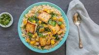 Mango Curry Tofu with Wilted Spinach and Brown Rice Mango Curry Tofu with Wilted Spinach and Brown Rice