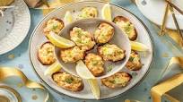 Creamy Shrimp Bruschetta with Monterey Jack Cheese on Baguette Toasts Creamy Shrimp Bruschetta with Monterey Jack Cheese on Baguette Toasts