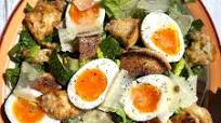 Breakfast Caesar with Jammy Eggs and English Muffin Croutons Breakfast Caesar with Jammy Eggs and English Muffin Croutons