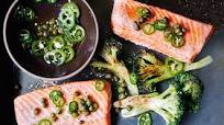 Roast Salmon and Broccoli with Chile-Caper Vinaigrette Roast Salmon and Broccoli with Chile-Caper Vinaigrette