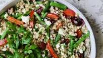 Mediterranean Barley Salad with Green Beans, Red Pepper, Olives and Feta Mediterranean Barley Salad with Green Beans, Red Pepper, Olives and Feta