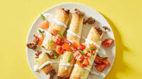 Oven-Fried Beef Taquitos with Salsa & Sour Cream Oven-Fried Beef Taquitos with Salsa & Sour Cream