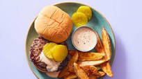 Better-Than-Takeout: Buffalo-Ranch Burger with Oven Fries Better-Than-Takeout: Buffalo-Ranch Burger with Oven Fries