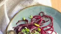 Spiralized Beet Noodles over Whipped Feta Spiralized Beet Noodles over Whipped Feta