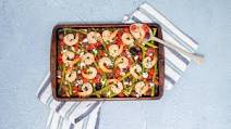 Sheet-Pan Greek Shrimp with Asparagus, Tomatoes and Olives Recipe Sheet-Pan Greek Shrimp with Asparagus, Tomatoes and Olives Recipe