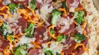 Gluten-Free Pizza with Pepperoni, Broccoli, Peppers, and Manchego Gluten-Free Pizza with Pepperoni, Broccoli, Peppers, and Manchego