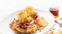 Herbed Pork Belly Roll Open Sandwiches with Spiced Apples & Apple Chips Herbed Pork Belly Roll Open Sandwiches with Spiced Apples & Apple Chips