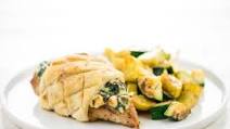 Greek Spinach and Feta Chicken with zucchini and yellow squash Greek Spinach and Feta Chicken with zucchini and yellow squash