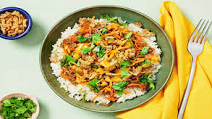 Sesame-Soy Beef Bowls with Sriracha Mayo, Cilantro & Crispy Onions Sesame-Soy Beef Bowls with Sriracha Mayo, Cilantro & Crispy Onions