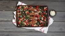 Sheet-Pan Italian Sausage with Kale, Cannellini Beans and Tomatoes Sheet-Pan Italian Sausage with Kale, Cannellini Beans and Tomatoes