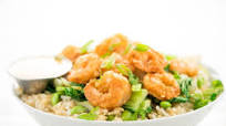 Crispy Boom Boom Shrimp Rice Bowl with edamame and bok choy Crispy Boom Boom Shrimp Rice Bowl with edamame and bok choy
