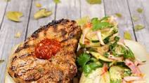 Thai Ginger-Garlic Grilled Pork Chops With Kaffir Lime and Cucumber Relish Thai Ginger-Garlic Grilled Pork Chops With Kaffir Lime and Cucumber Relish
