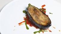 'Essential aubergine' – sous vide aubergine with pesto and passata 'Essential aubergine' – sous vide aubergine with pesto and passata