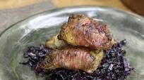 Bacon-Wrapped Partridges Breast with Braised Red Cabbage Bacon-Wrapped Partridges Breast with Braised Red Cabbage
