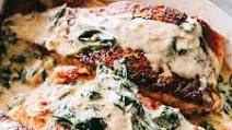 Creamy Pan Seared Salmon with Tomatoes and Spinach Creamy Pan Seared Salmon with Tomatoes and Spinach
