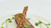 Slowly braised belly of pork with apple soup, garlic purée and Port jus Slowly braised belly of pork with apple soup, garlic purée and Port jus