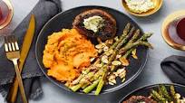 Peppercorn-Crusted Beef Tenderloin with Chive Butter, Asparagus Amandine & Mashed Sweet Potatoes Peppercorn-Crusted Beef Tenderloin with Chive Butter, Asparagus Amandine & Mashed Sweet Potatoes