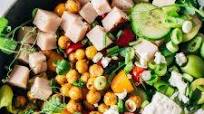 Loaded Greek Salad bowl with crispy chickpeas and creamy jalepeno dressing {gluten free + dairy free option} Loaded Greek Salad bowl with crispy chickpeas and creamy jalepeno dressing {gluten free + dairy free option}