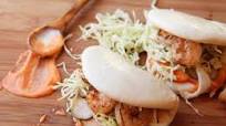 Steamed Buns With Grilled Shrimp and Sriracha Mayonnaise Steamed Buns With Grilled Shrimp and Sriracha Mayonnaise
